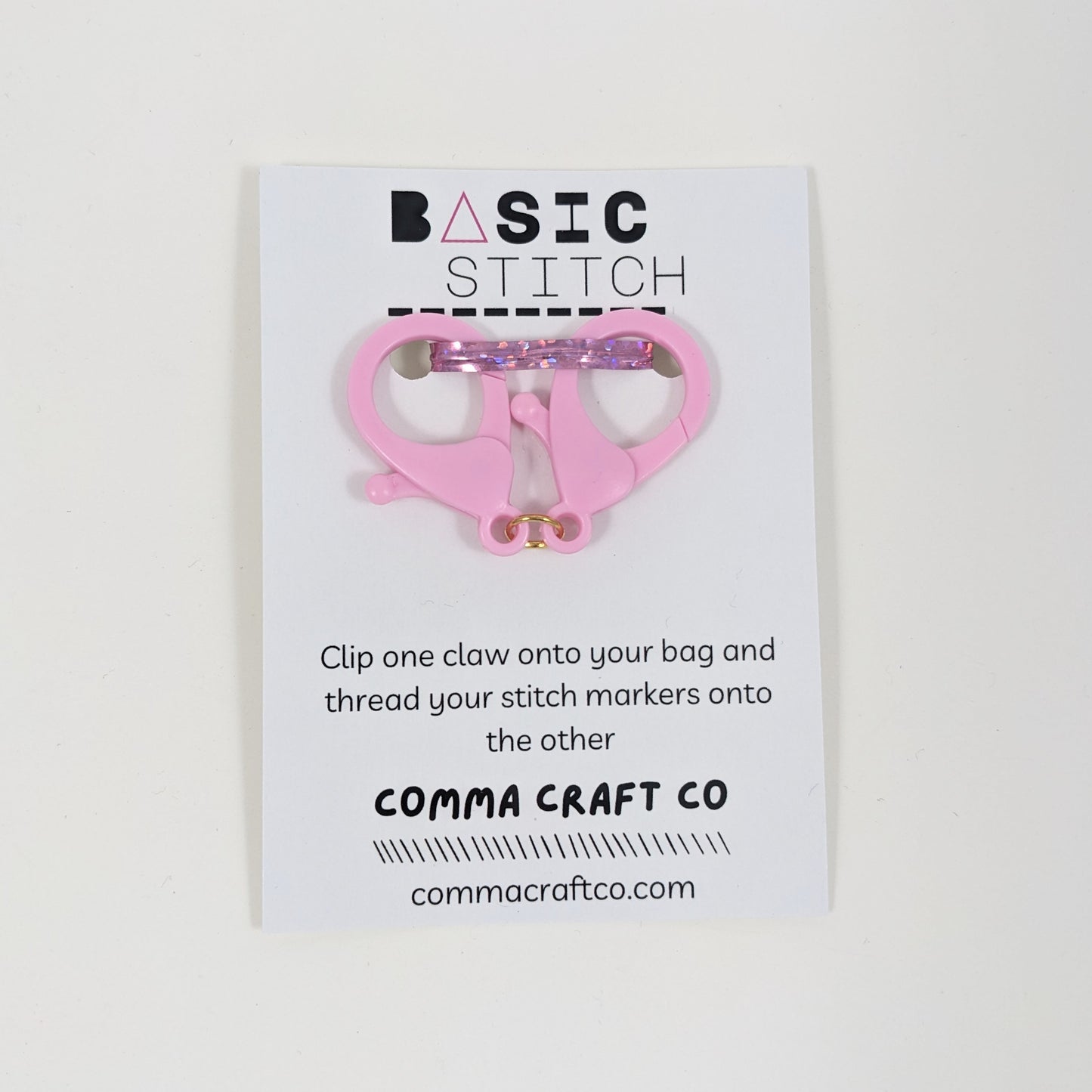 Comma Craft Stitch Marker Claw Clip Holder Keychain - Light Pink