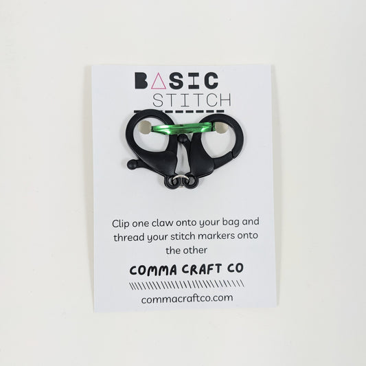 Comma Craft Stitch Marker Claw Clip Holder Keychain - Black
