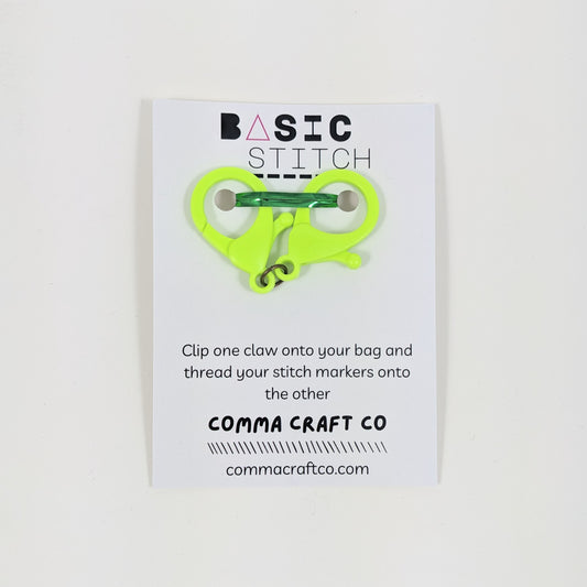 Comma Craft Stitch Marker Claw Clip Holder Keychain - Neon Yellow