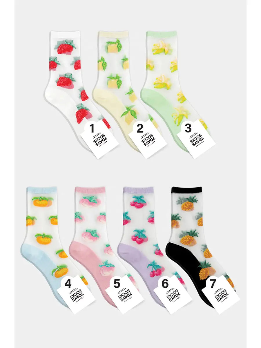 7DAYSSOCKS - Women's Crew See-Through Hi Juicy Socks W-L-271-5