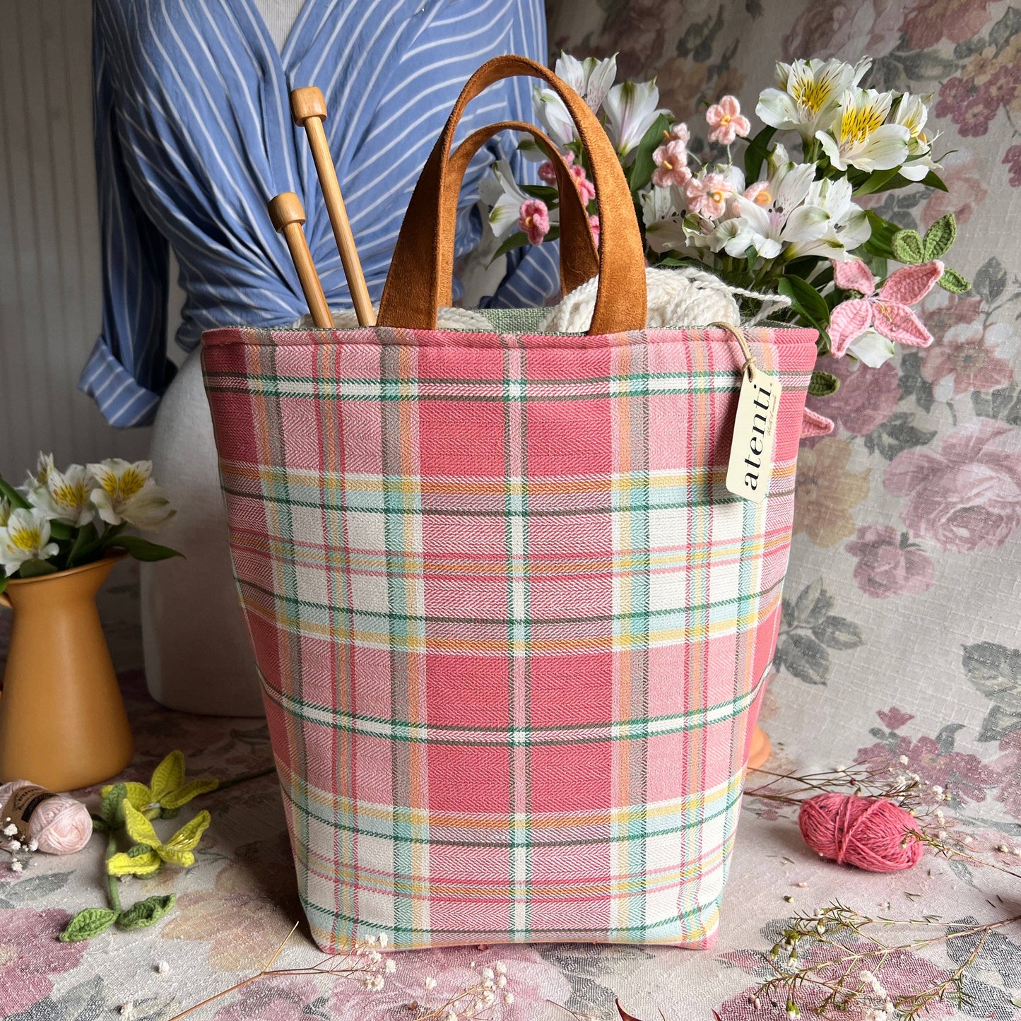 Atenti Knitting and Crochet Organizer Project Bag: Bubblegum Hope Basket