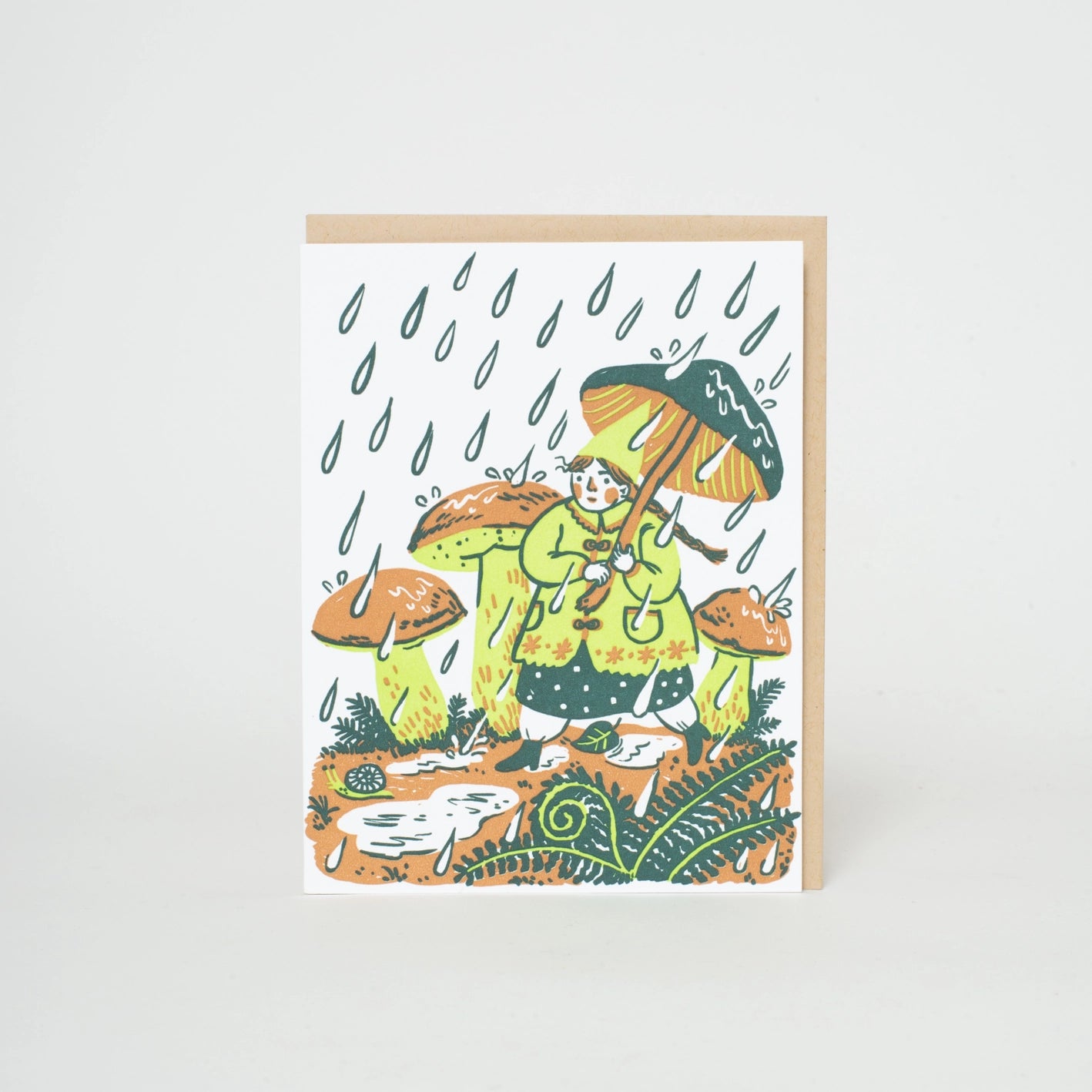 Rain Walk Gnome Letterpress Card