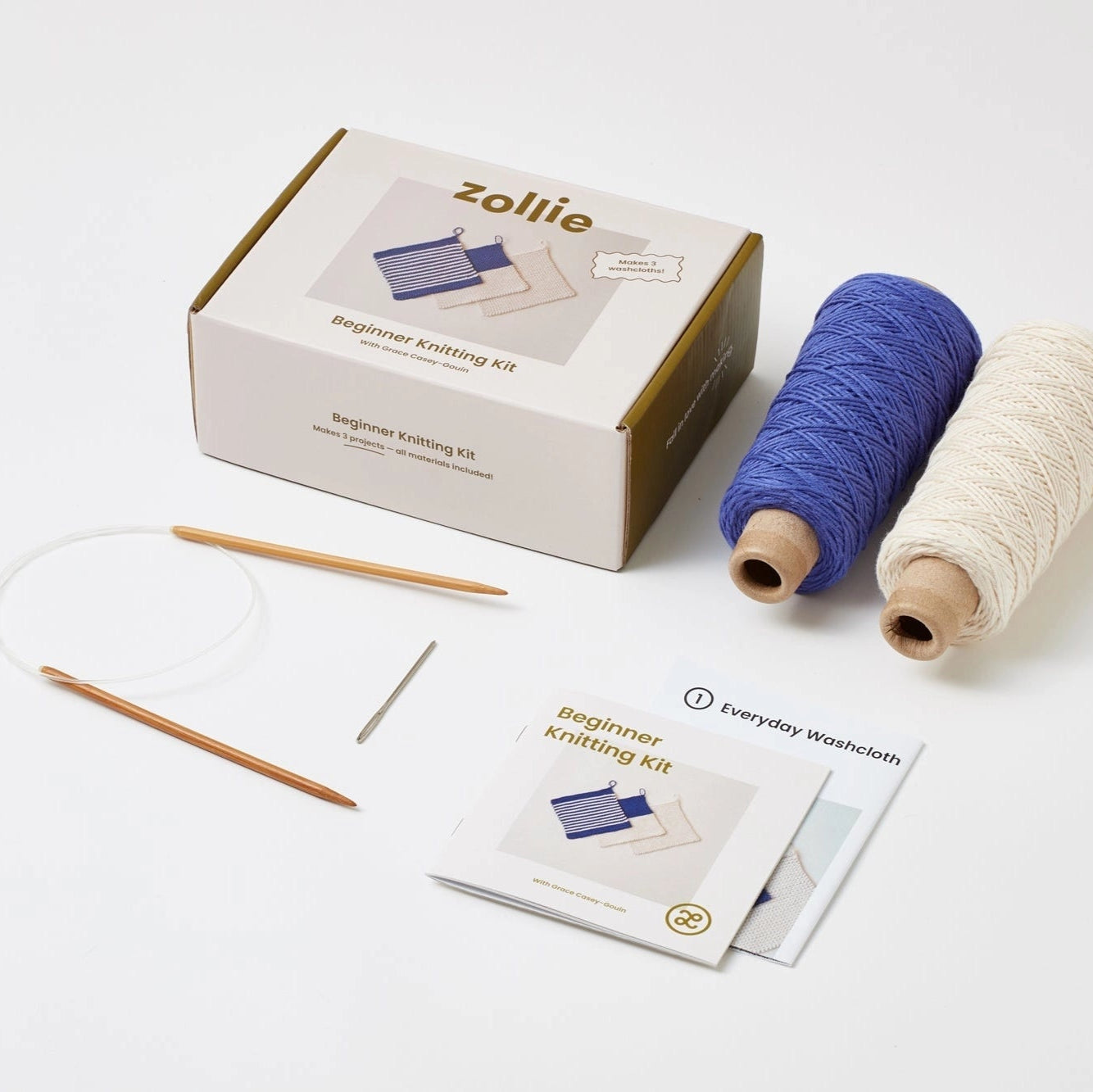 Beginning Knitting Kit - 3 Washcloths