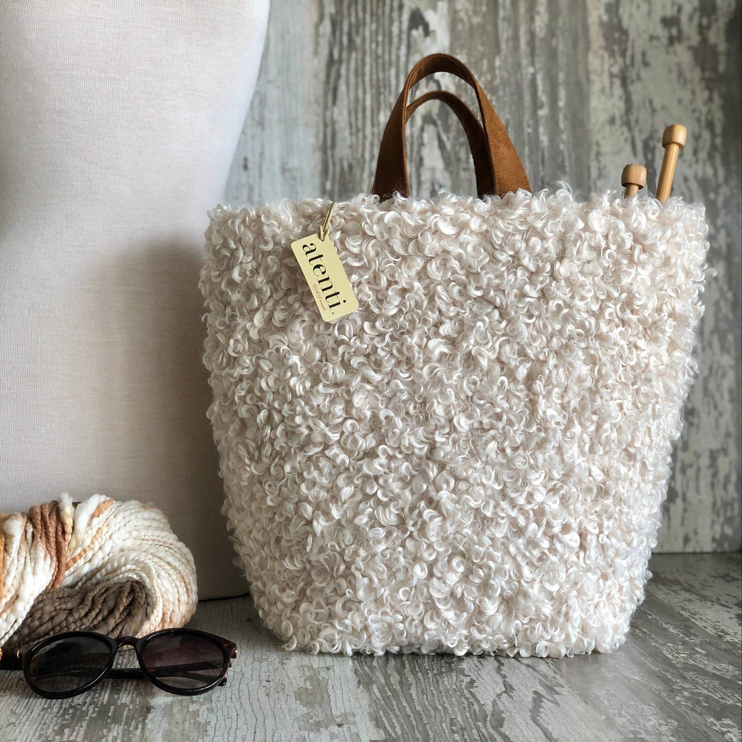 Atenti Knitting and Crochet Organizer Project Bag: Cute Curly Hope Basket