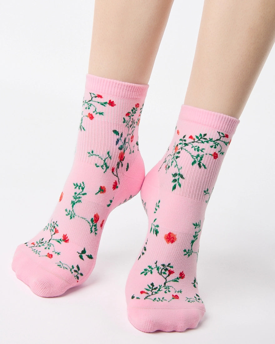 Pointe Studio - Women's Rose Garden Ankle Grip Sock Pink