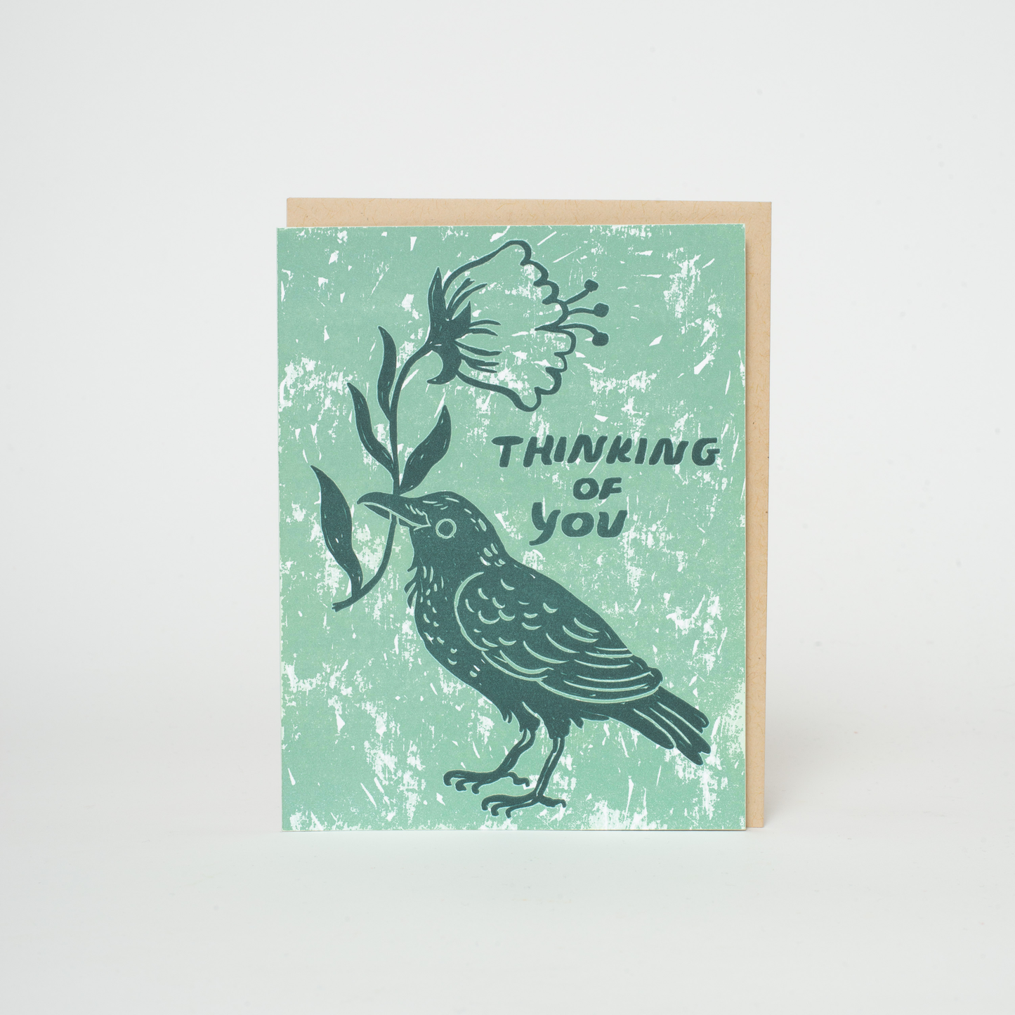 Thinking of You Crow Letterpress Greeting Card by Phoebe Wahl: Paper tab