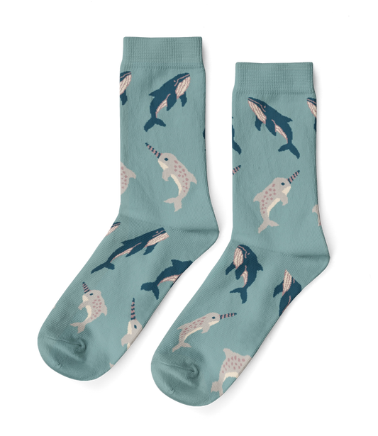 Yellow Owl Workshop - Whale & Narwal - Small Crew Socks