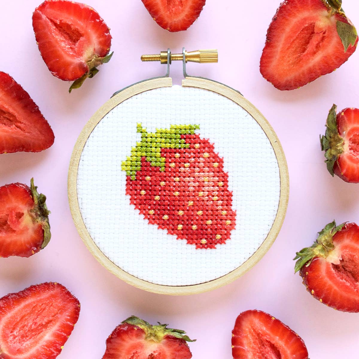 Stranded Stitch Strawberry DIY Mini Cross Stitch Kit