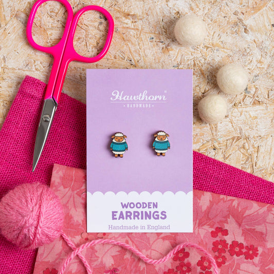 Woolly Sheep Wooden Earrings