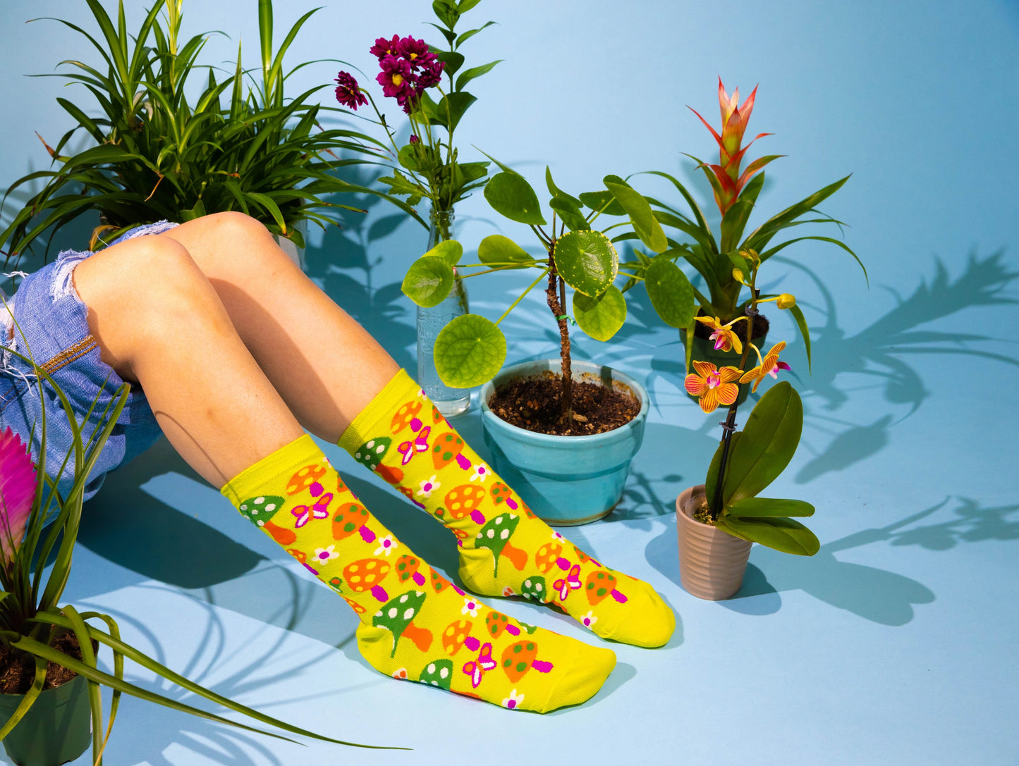 Yellow Owl Workshop - Mushroom Butterfly Socks - Women's 1970s Retro Crew Socks