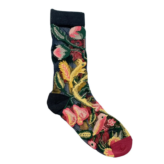 Rainbow Unicorn Birthday Surprise - Floral and Fauna Mesh Socks  Pink Tropical Birds