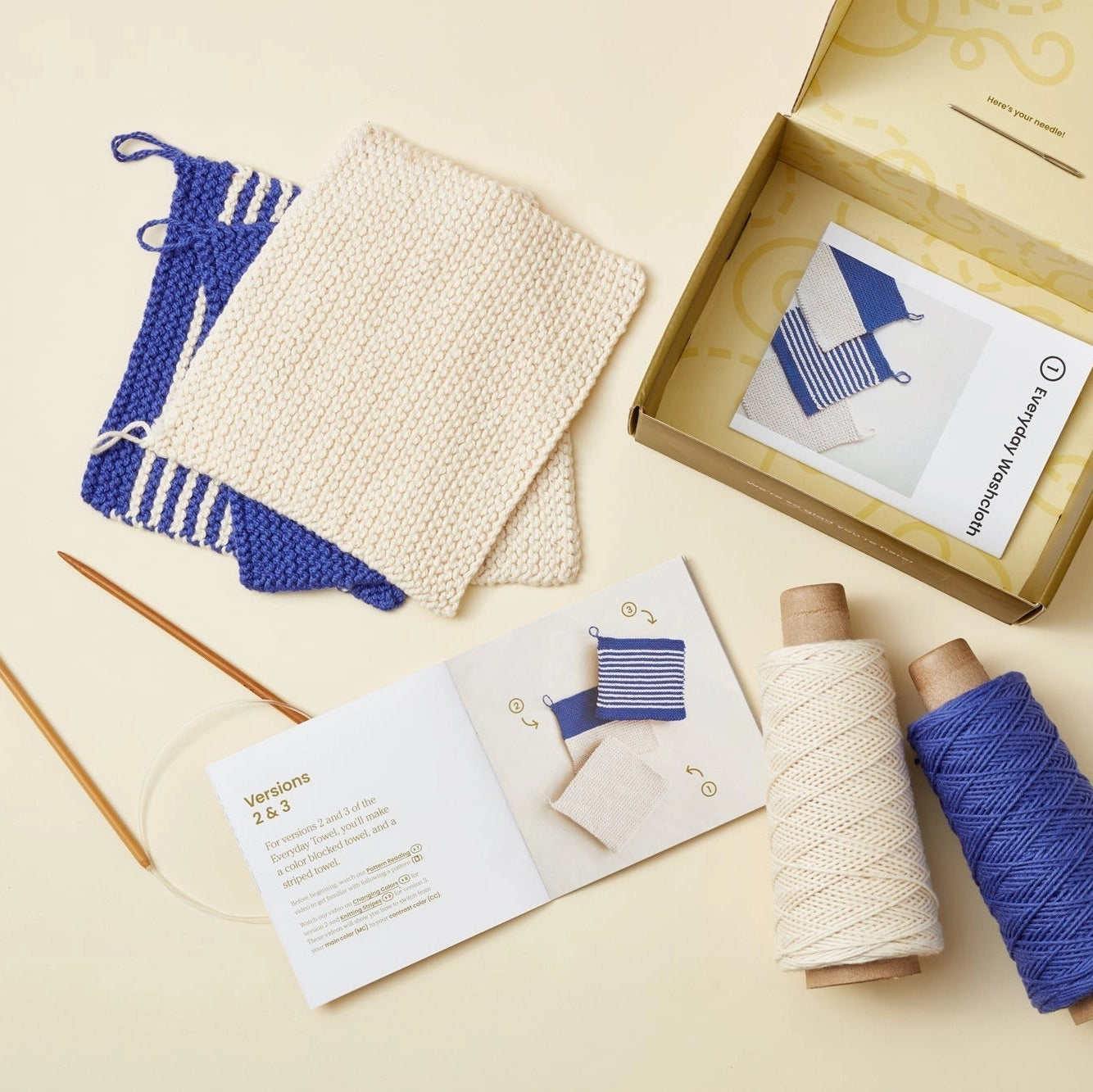 Beginning Knitting Kit - 3 Washcloths