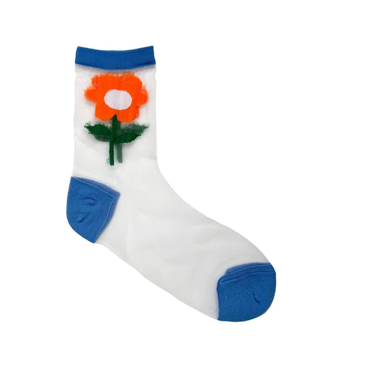 7DAYSSOCKS - Women's Crew See-Through Big Flower Socks SKC23013-5