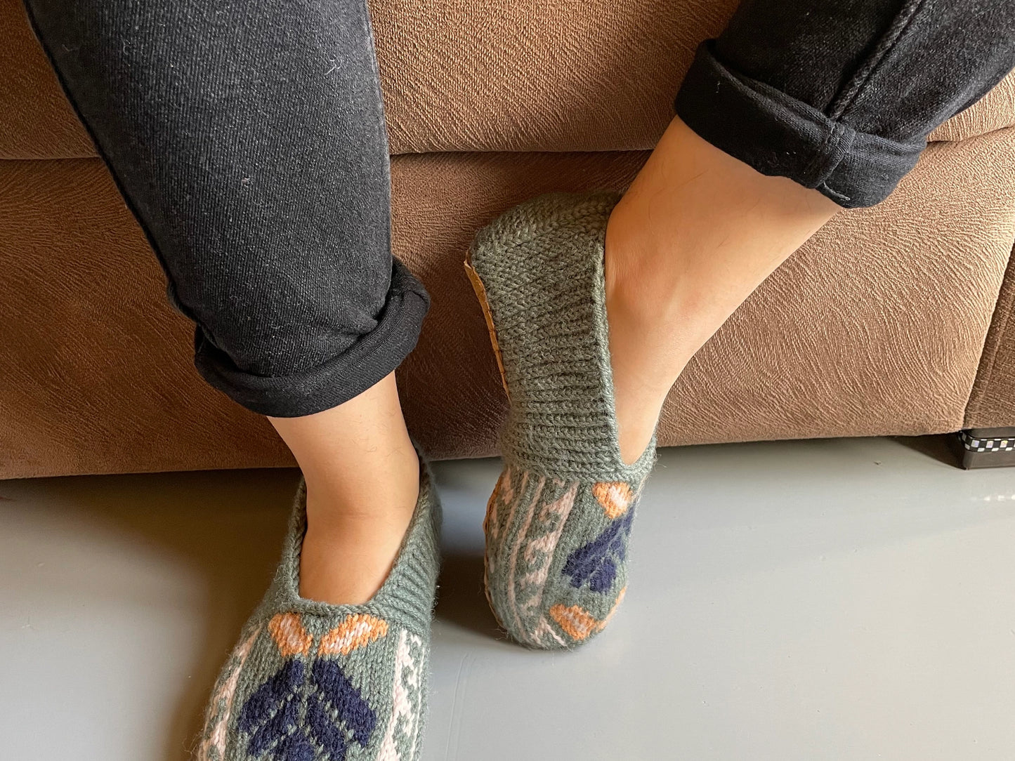 Azerbaijani Socks  - Adult Slipper Socks : Soft Teal