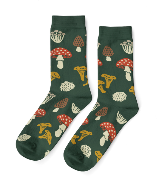 Yellow Owl Workshop -Forest Fungi Mushroom - Large Crew Socks