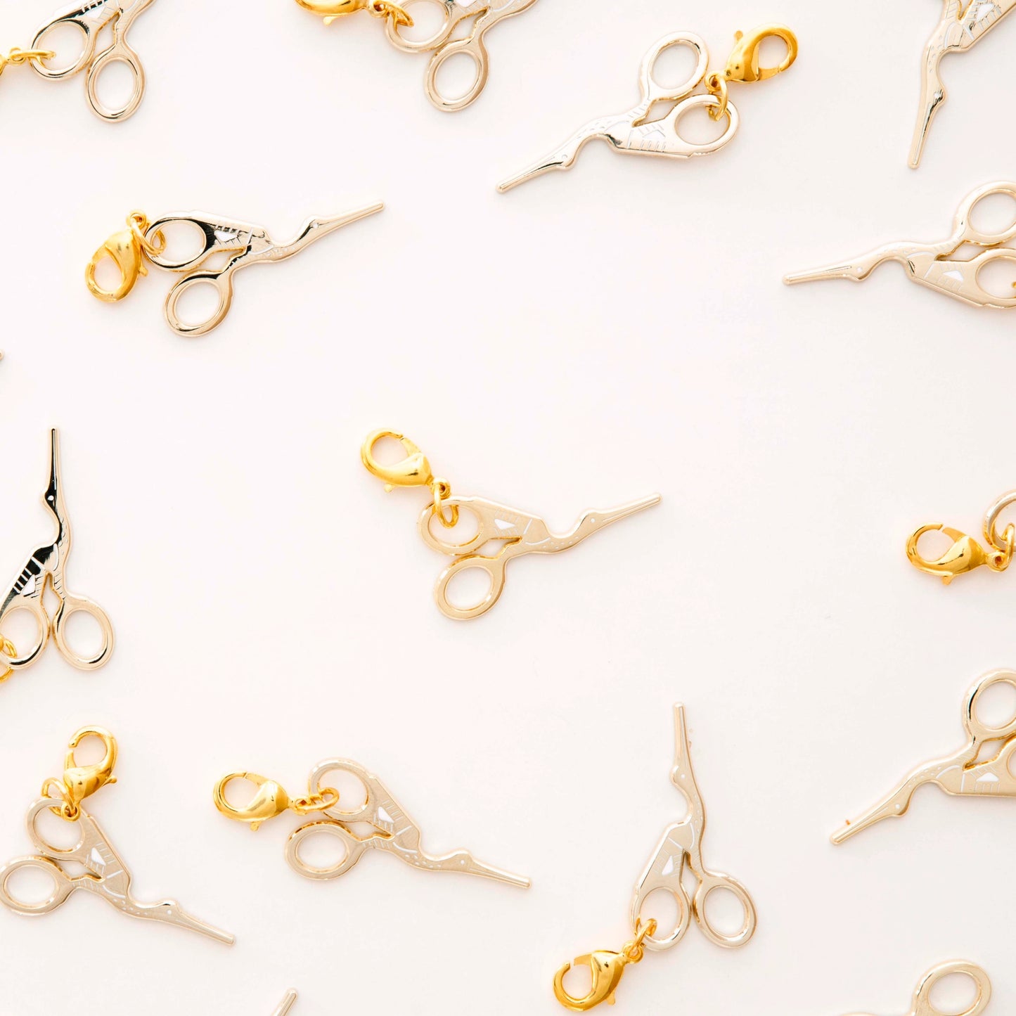 Sarah Hearts Gold Stork Scissor Zipper Charm