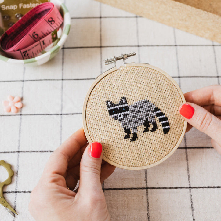 Cotton Clara Beginner Racoon Cross Stitch Kit