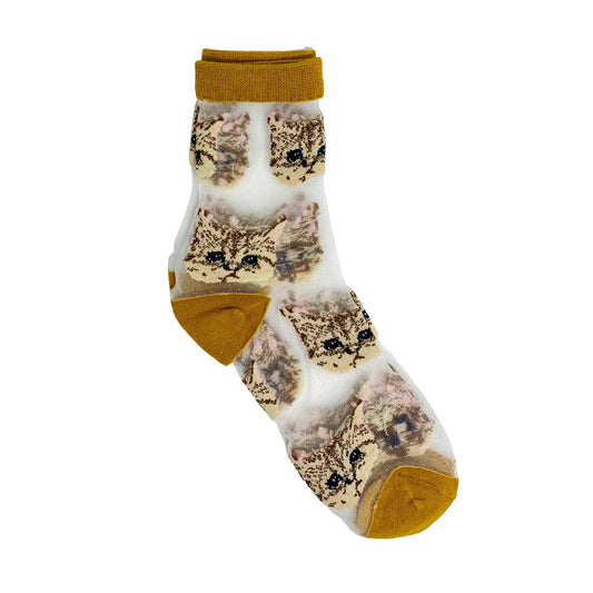 Rainbow Unicorn Birthday Surprise - Cat Mesh Socks - Mustard