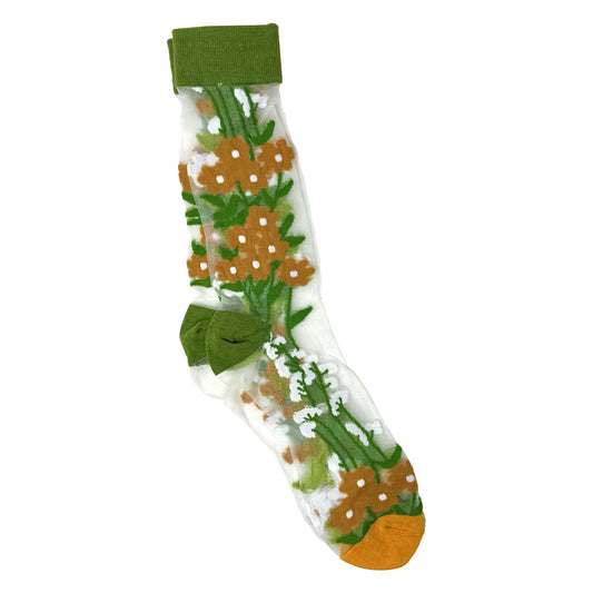 Rainbow Unicorn Birthday Surprise - Floral and Fauna Mesh Socks Green Daisy