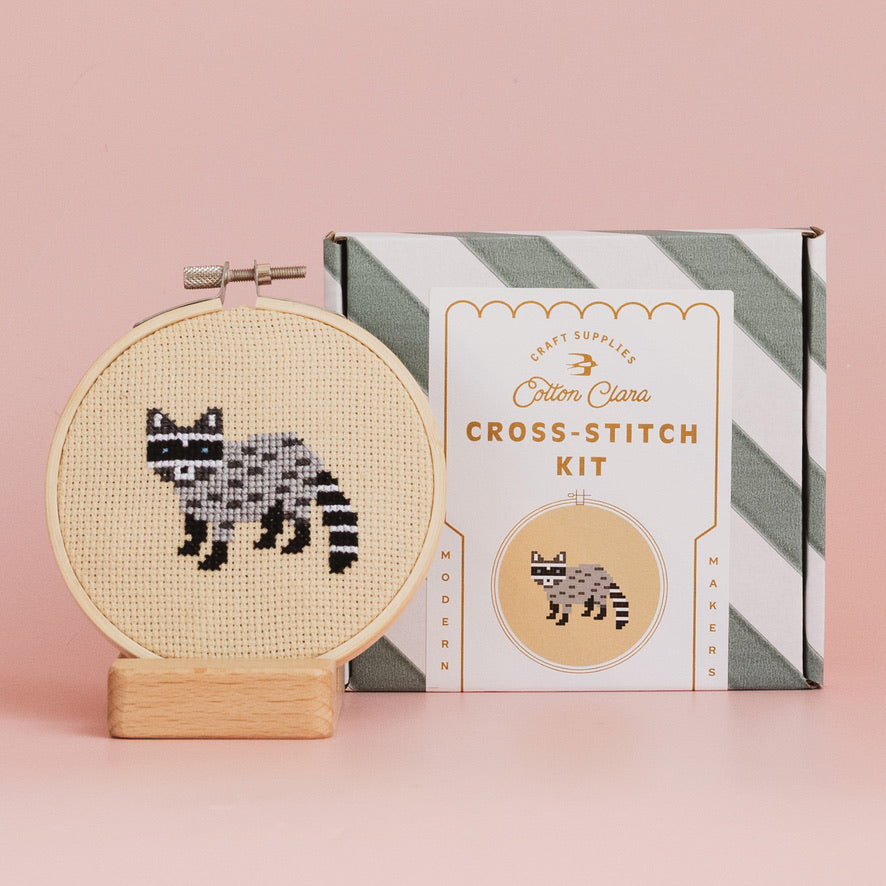 Cotton Clara Beginner Racoon Cross Stitch Kit