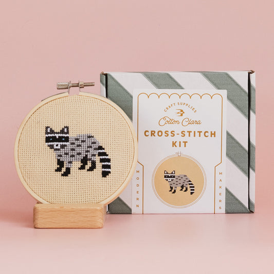 Cotton Clara Beginner Racoon Cross Stitch Kit