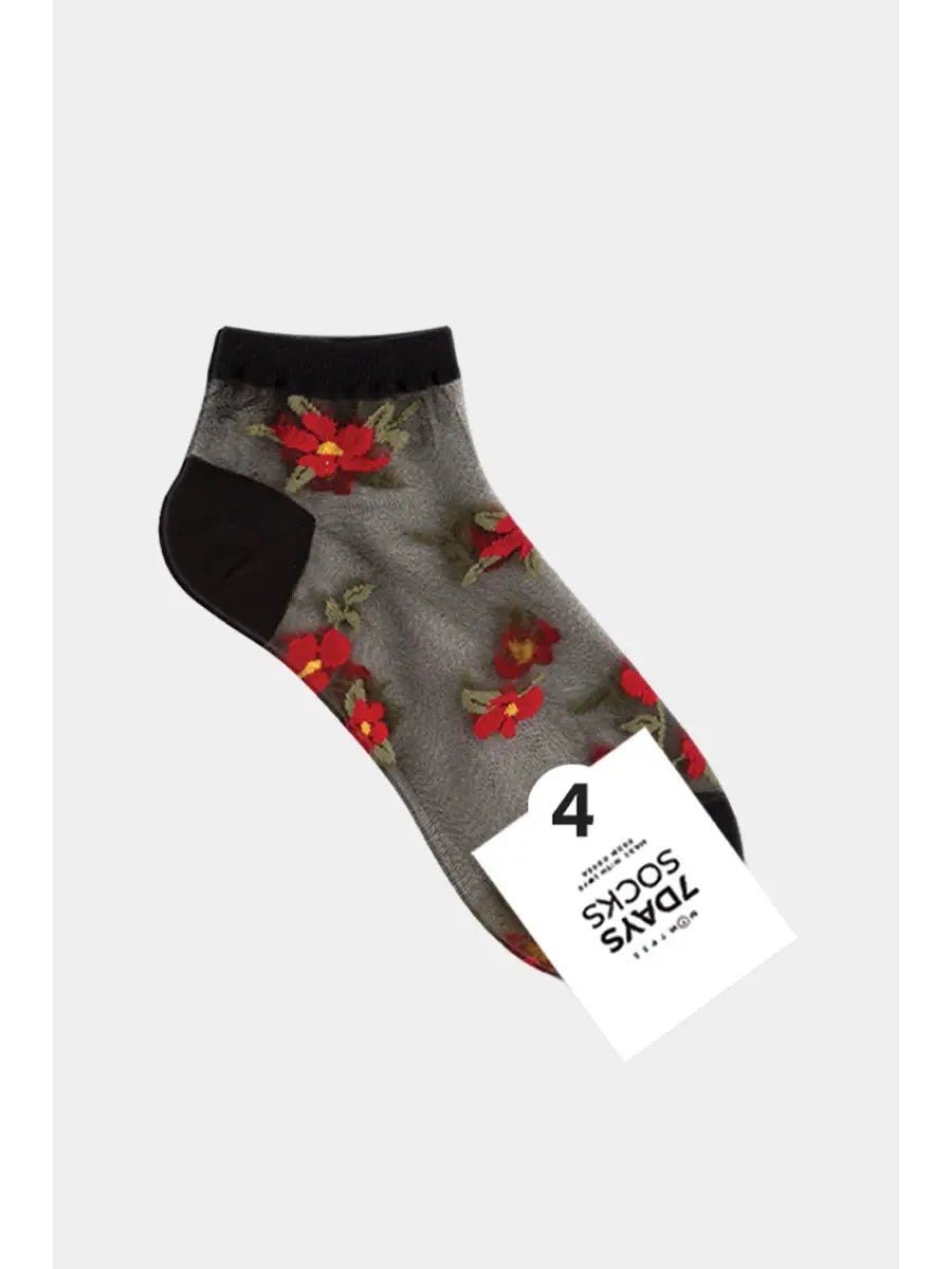 7DAYSSOCKS - Women's Ankle Sheer Flower Socks - W-S-050-4