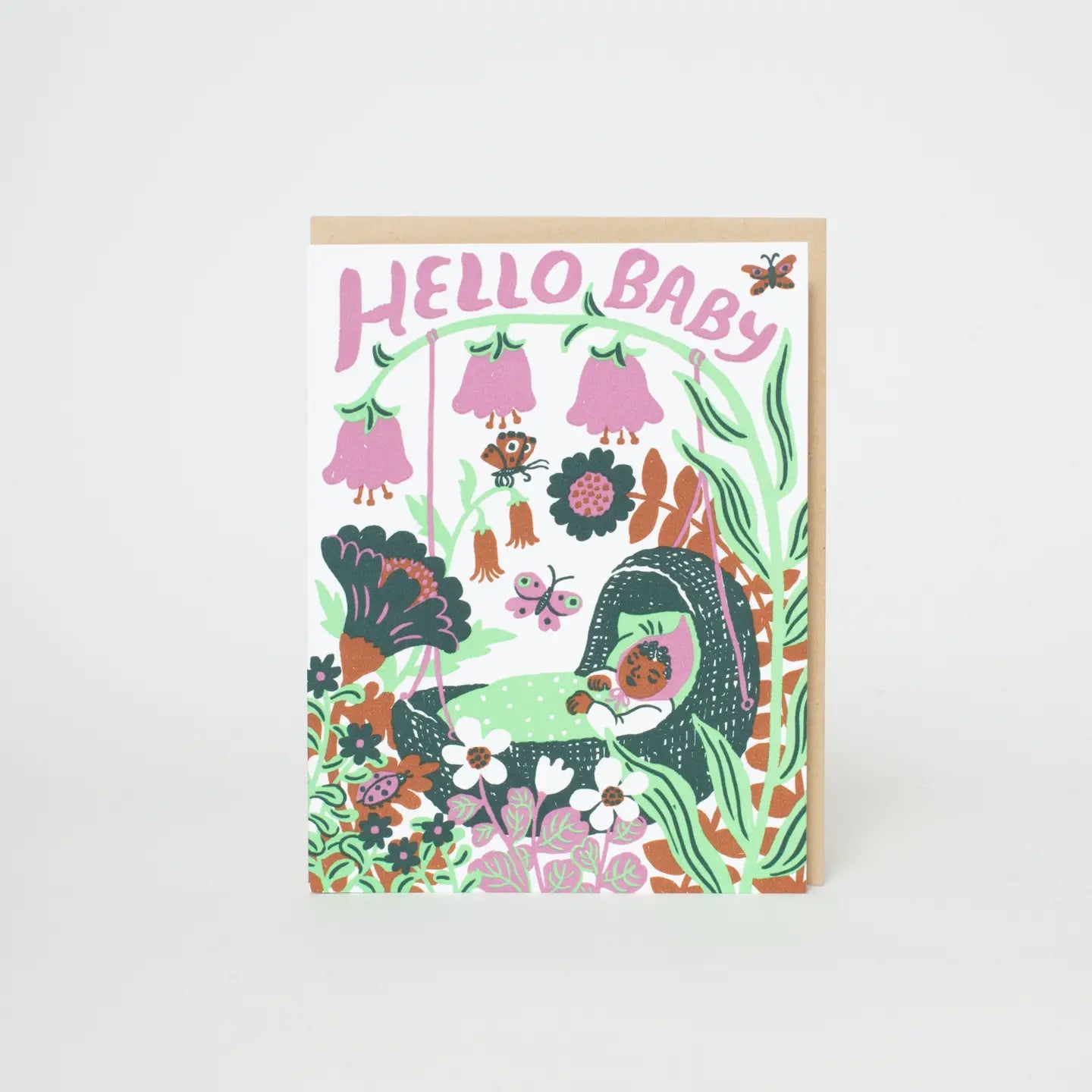 Hello Baby Bassinet Purple Letterpress Card