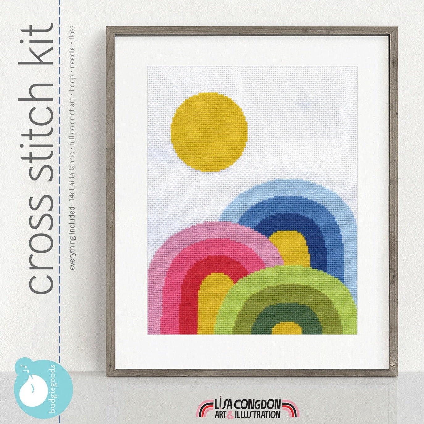 Budgie Goods Lisa Congdon Rainbow Trifecta Cross Stitch Kit