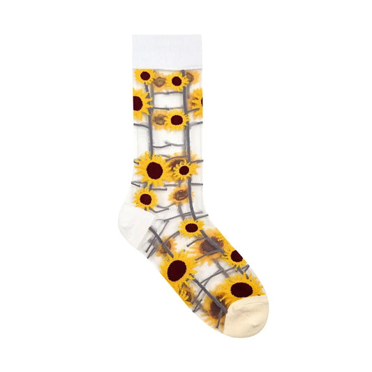 7DAYSSOCKS - Women's Crew Multi Flower See-Through Socks 7W-ST-01-4
