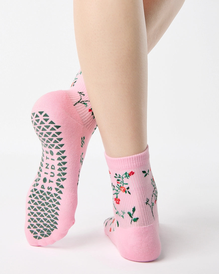Pointe Studio - Women's Rose Garden Ankle Grip Sock Pink