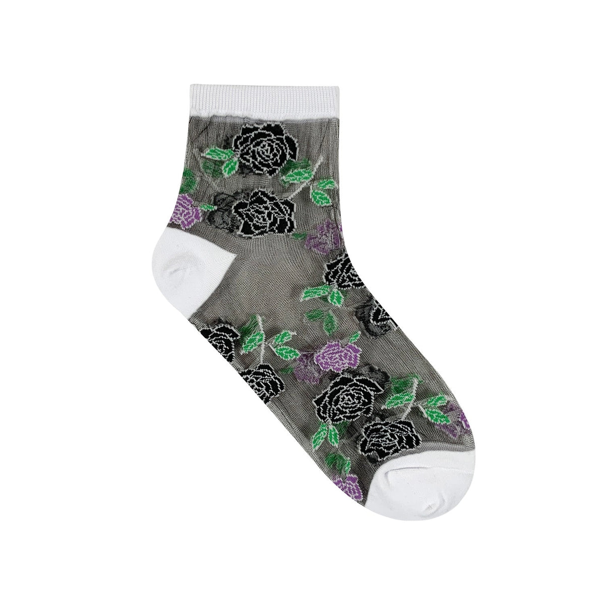 7DAYSSOCKS - Women's Crew Sheer Laced Rose See-Through Socks - 7KC05-2