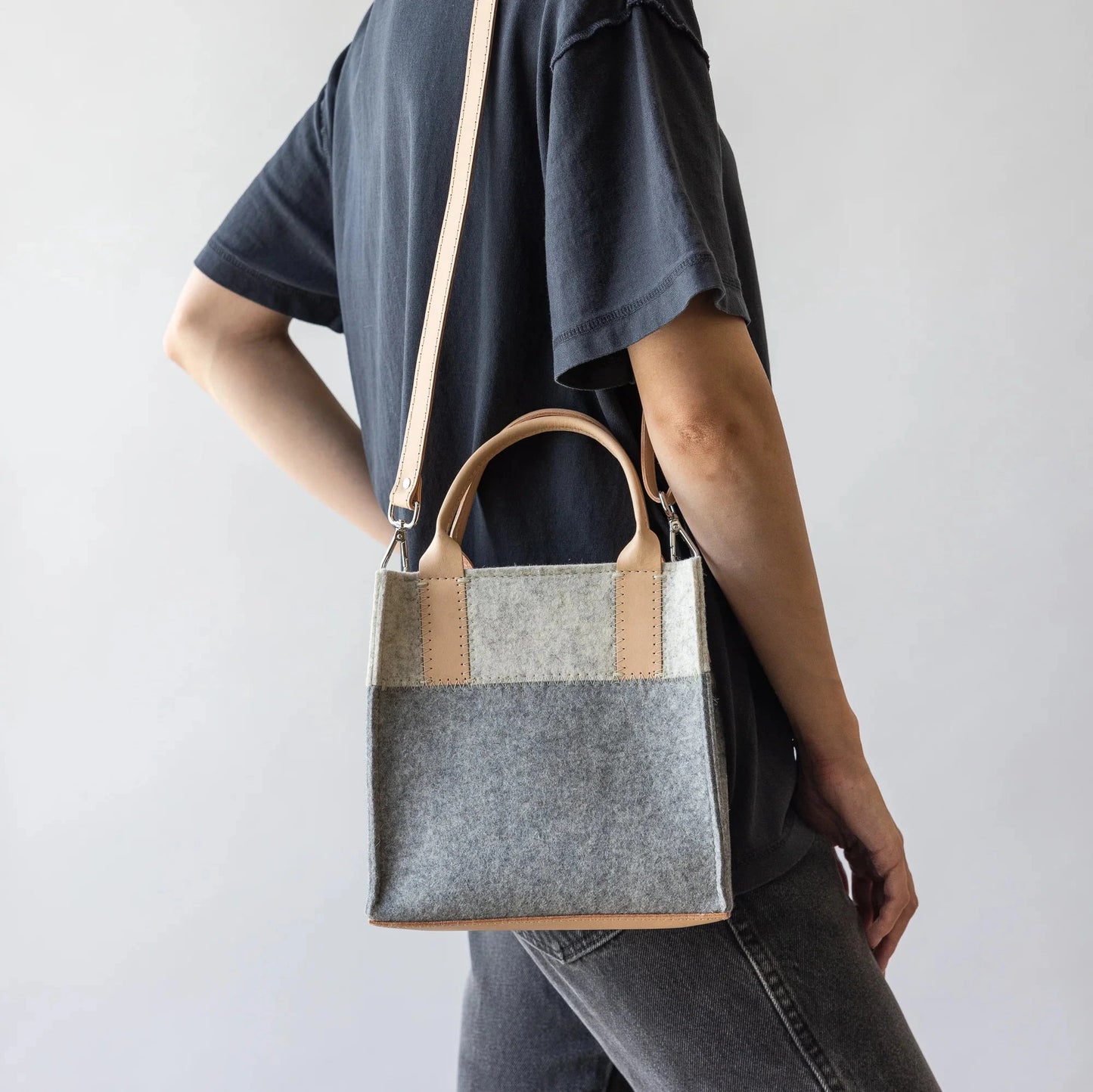 Granite & Heather White & Natural Jaunt Merino Wool Tote