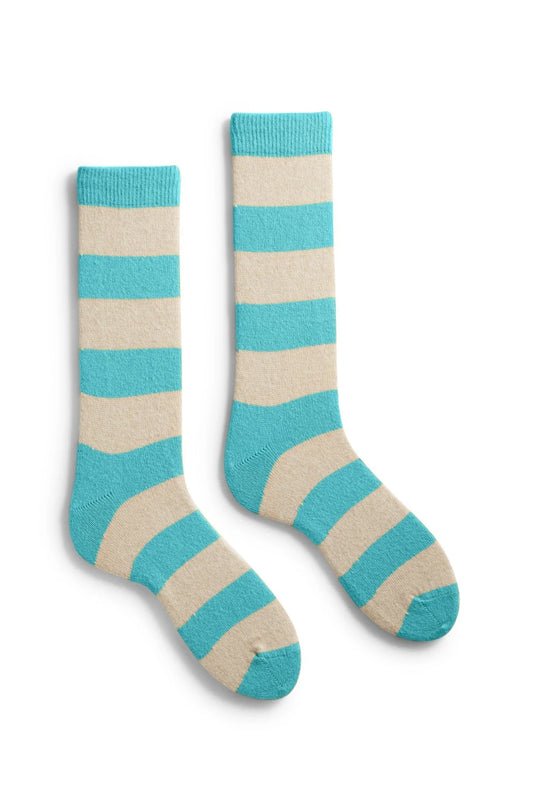 lisa b. - men's wool cashmere socks - rugby stripe crew - arctic blue