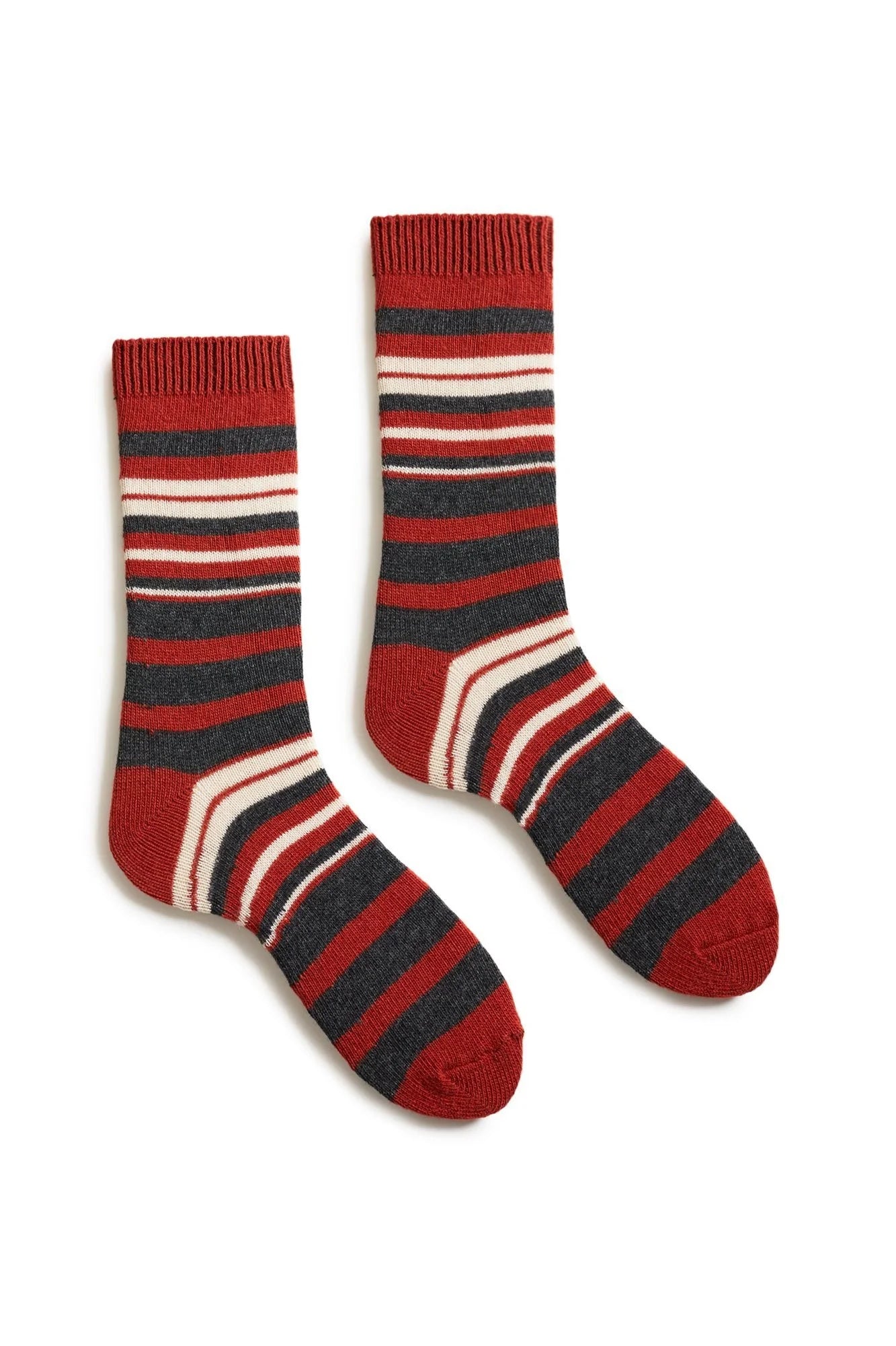 lisa b. - women's wool cashmere socks - thick ‘n thin stripe crew - spice