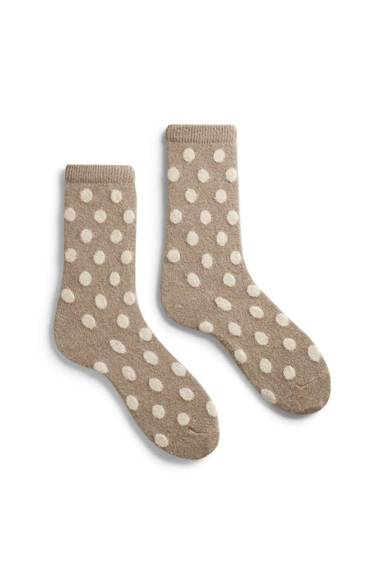 lisa b. - women's dot wool cashmere crew socks - mushroom
