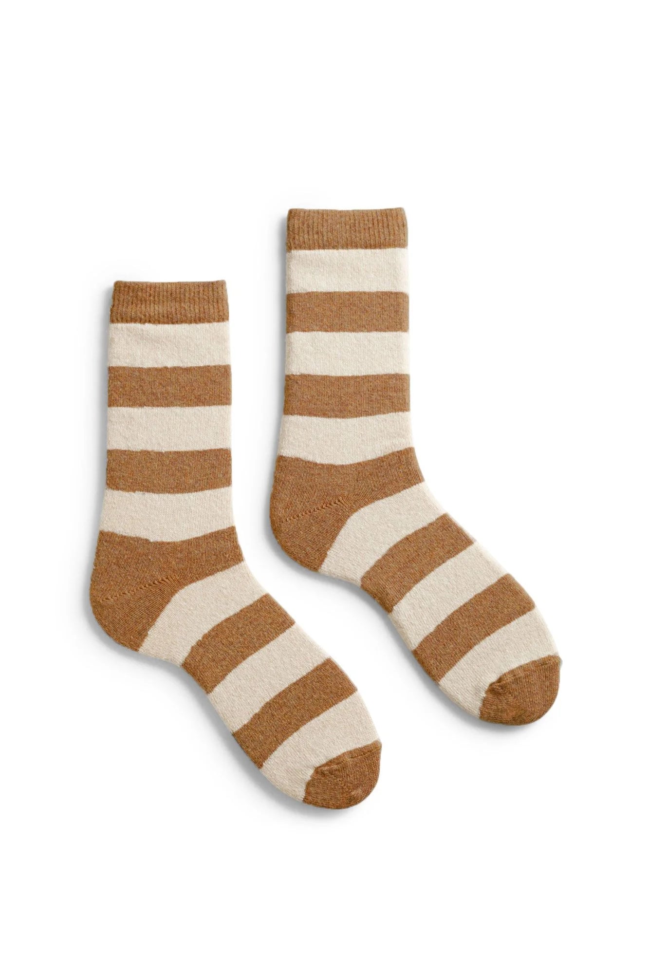lisa b. - Women's rugby stripe wool cashmere crew socks - camel