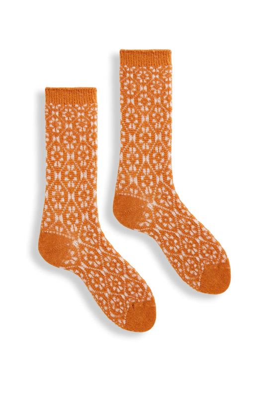 lisa b. - Women's aster flower wool cashmere crew socks - squash