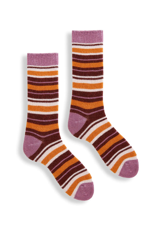 lisa b. - women's multi stripe wool cashmere crew socks - rosewood