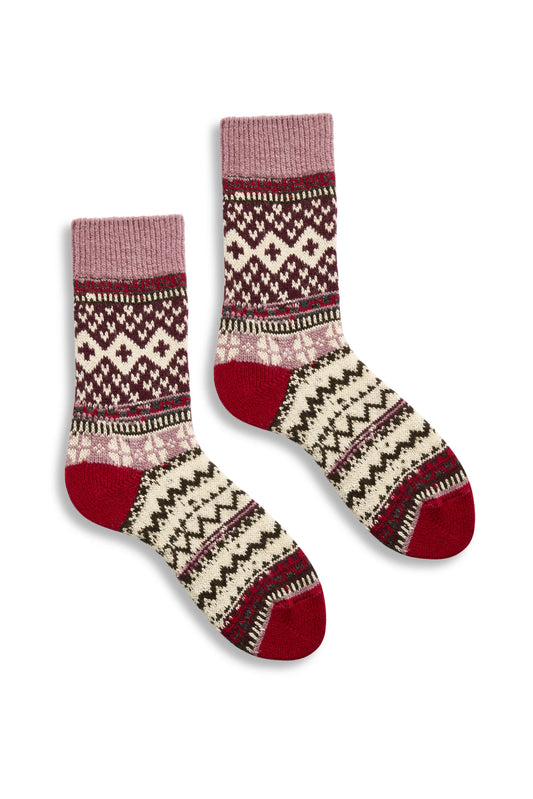 lisa b. - women's new fair isle wool cashmere crew socks - red