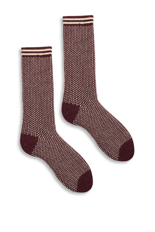 lisa b. - Women's nordic birdseye wool cashmere crew socks - burgundy