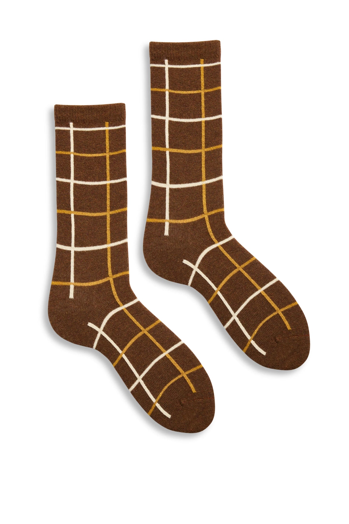 lisa b. - women's windowpane wool cashmere crew socks - acorn