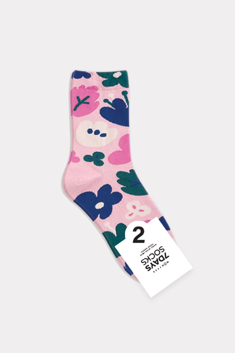 7DAYSSOCKS - Women`S Crew Flower Fleur Socks W-L-210-2