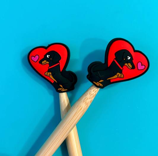 Knitting needle point protectors doxie heart valentine