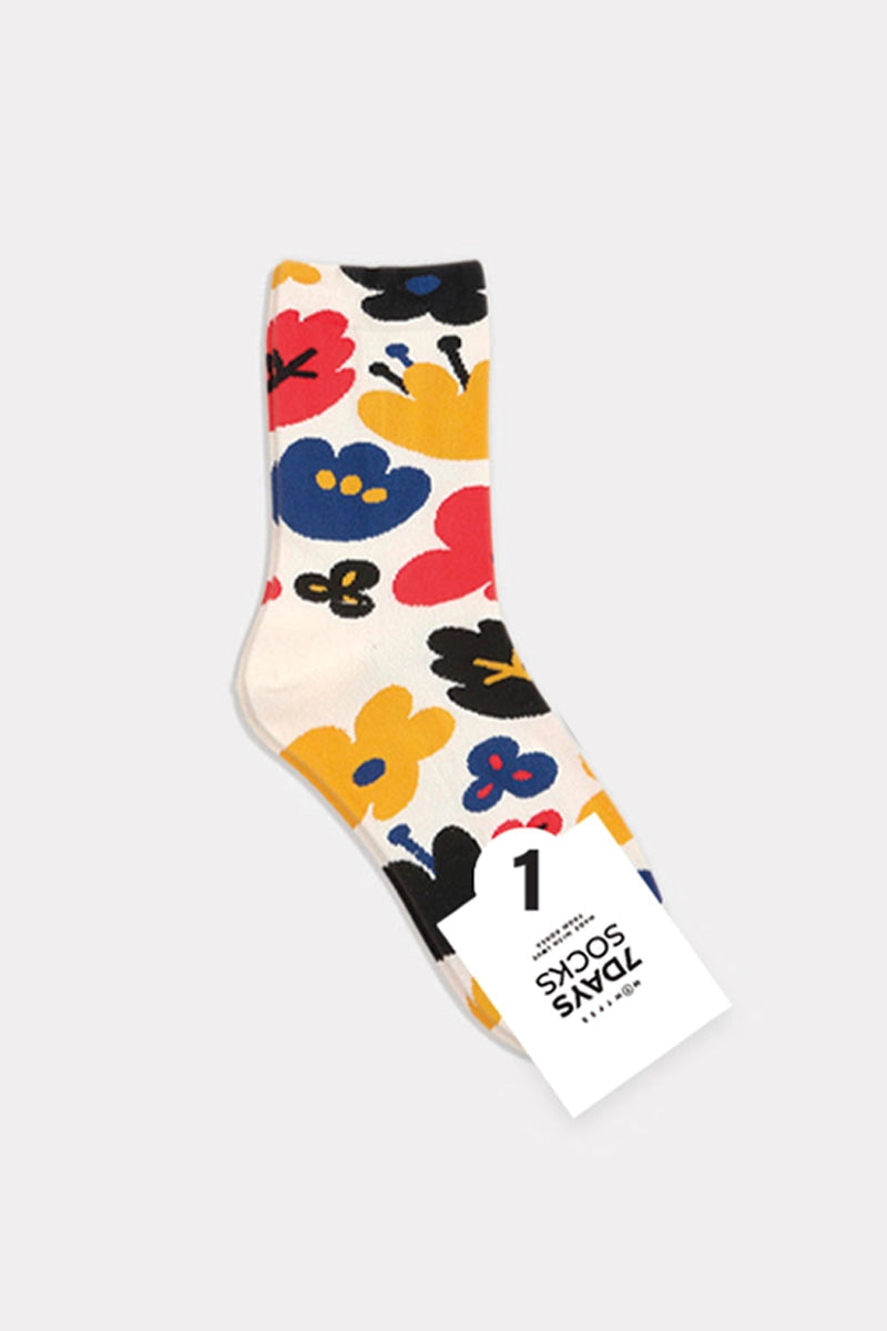 7DAYSSOCKS - Women`s Crew Flower Fleur Socks W-L-210-1