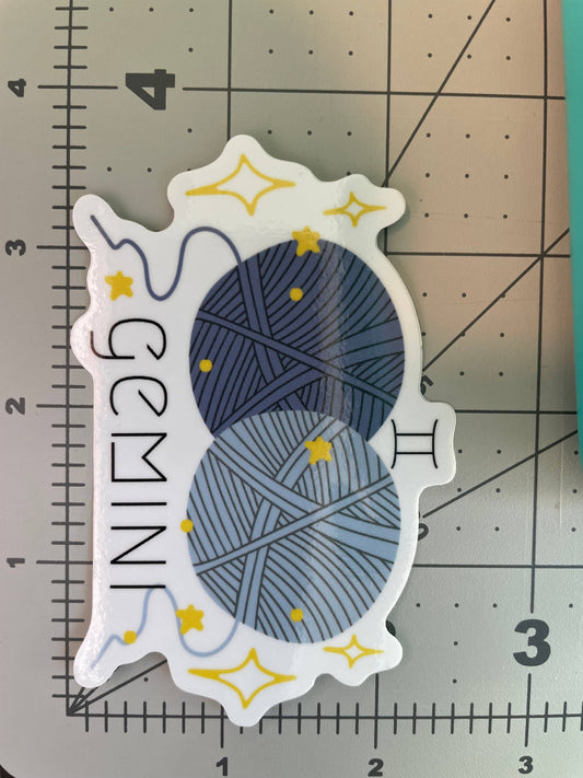 Vinyl Sticker Yarn Zodiac Astrology - Gemini - Crochet Knitt