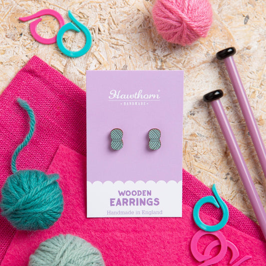 Ball of Yarn Wooden Earrings