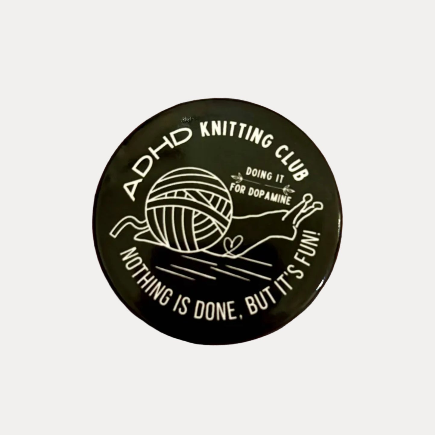 2.25" Pinback buttons - ADHD Knitting Club