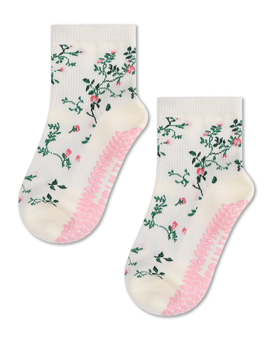 Pointe Studio - Women's Rose Garden Ankle Grip Sock White