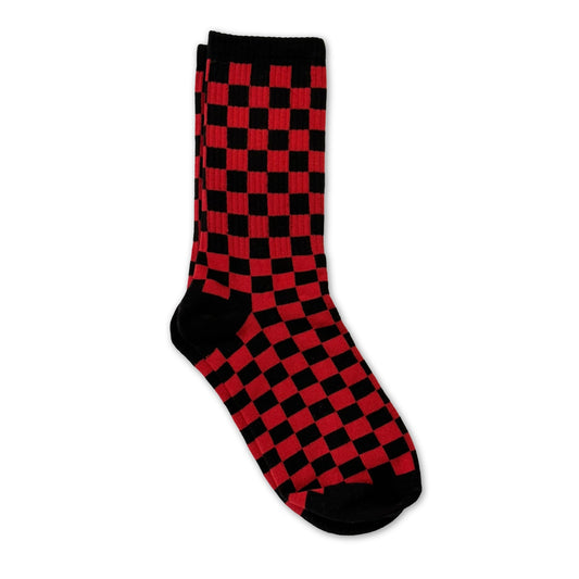 Rainbow Unicorn Birthday Surprise - Checkered Skater Socks -  Black w/ Red