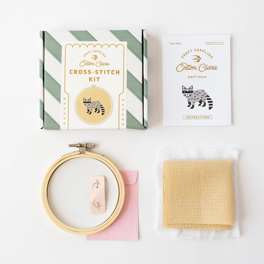 Cotton Clara Beginner Racoon Cross Stitch Kit